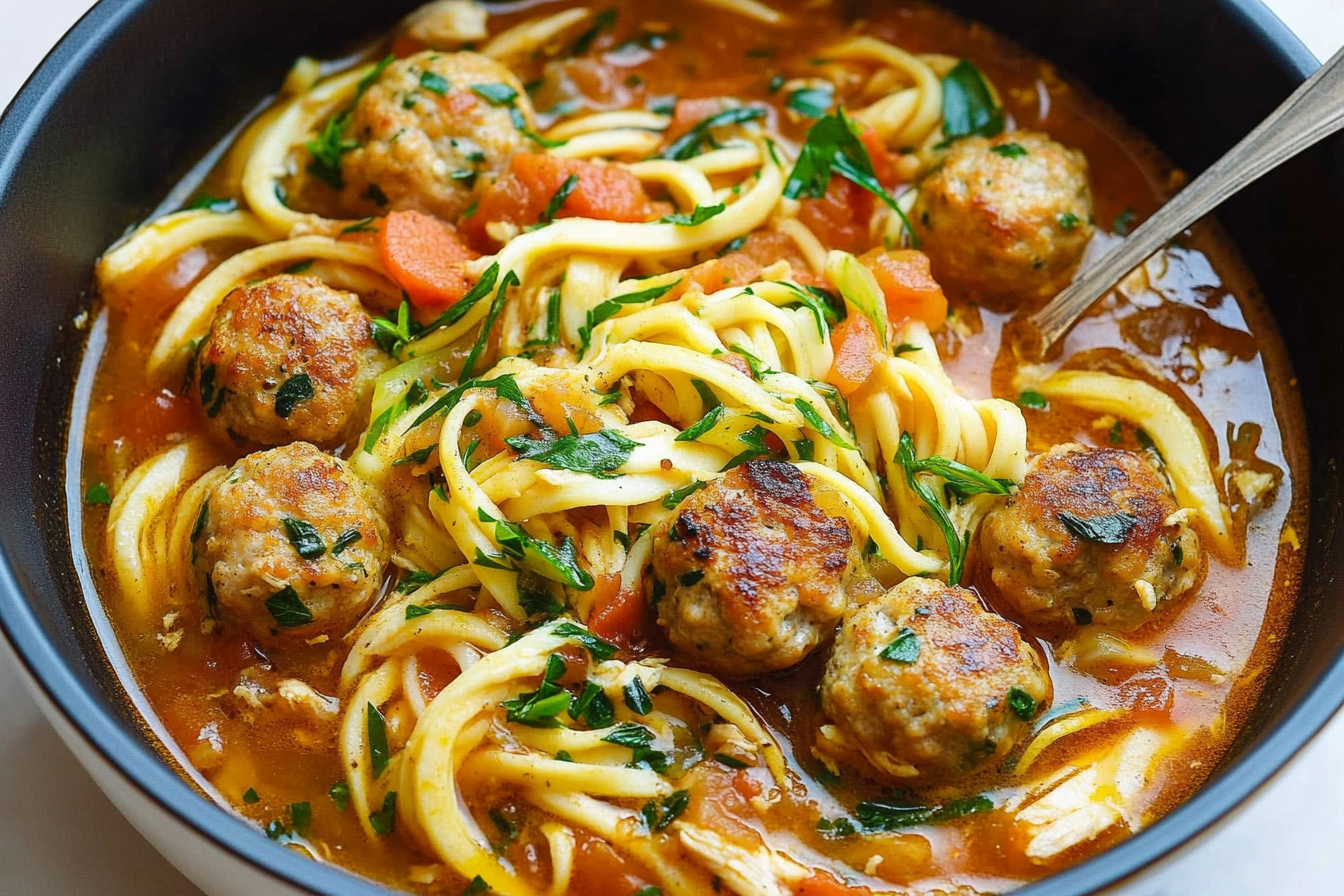 Keto Chicken Meatball Zoodle Soup